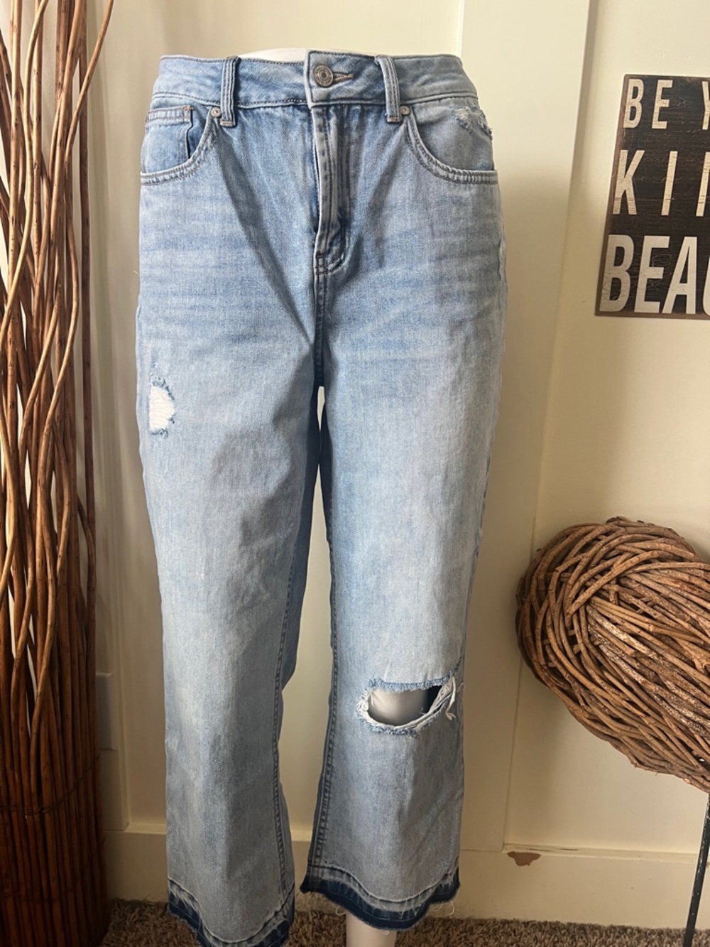 Rewash Light Blue Cropped Distressed Jeans